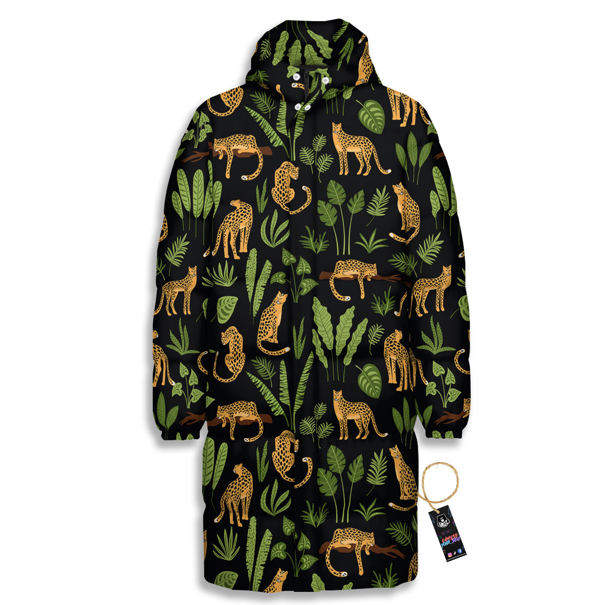 Jaguar Tropical Print Pattern Long Down Jacket-grizzshop