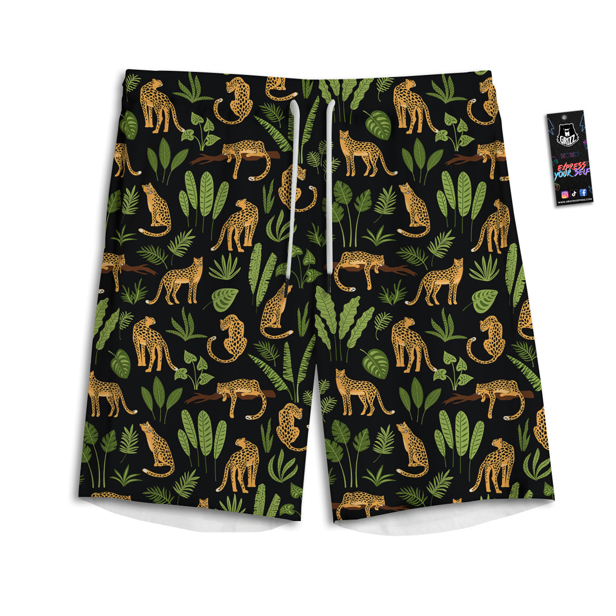 Jaguar Tropical Print Pattern Men's Athletic Shorts