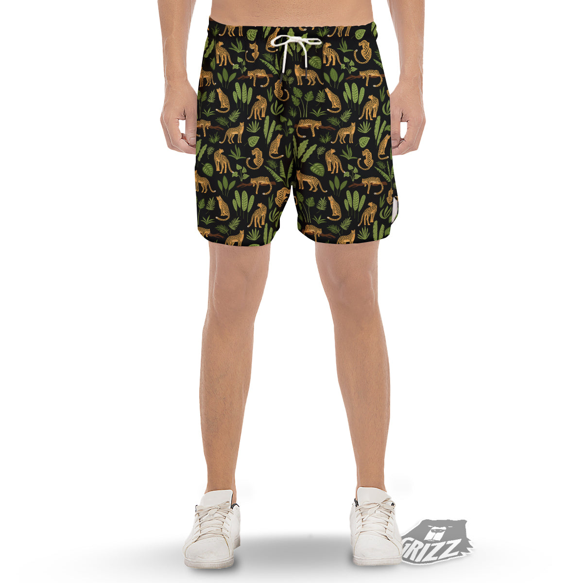 Jaguar Tropical Print Pattern Men's Gym Shorts-grizzshop