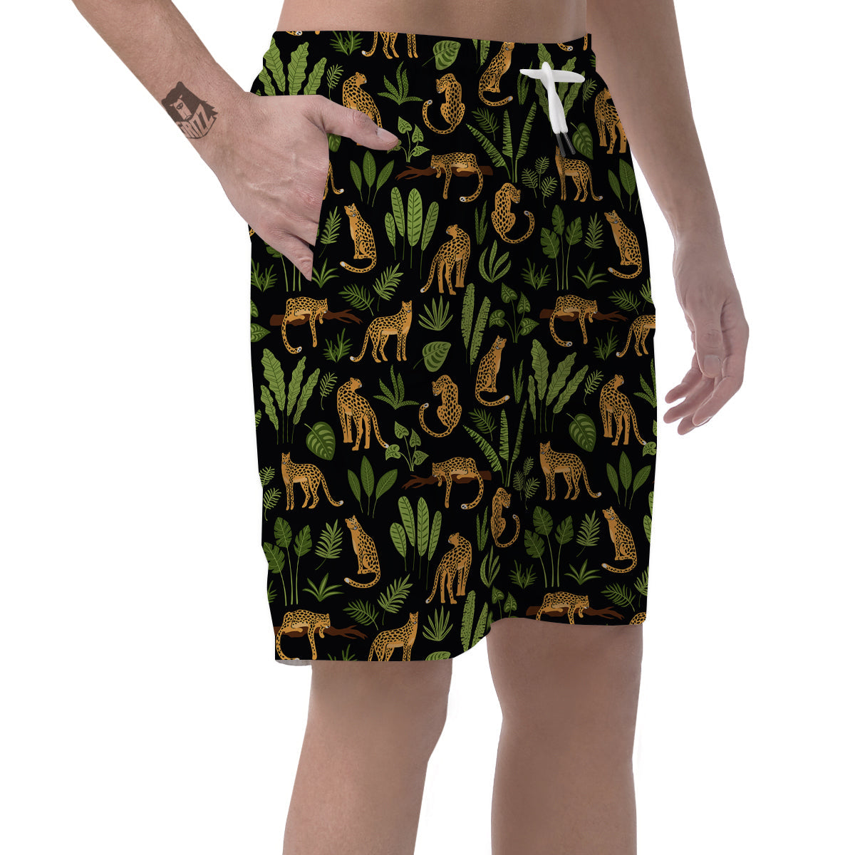 Jaguar Tropical Print Pattern Men's Shorts-grizzshop