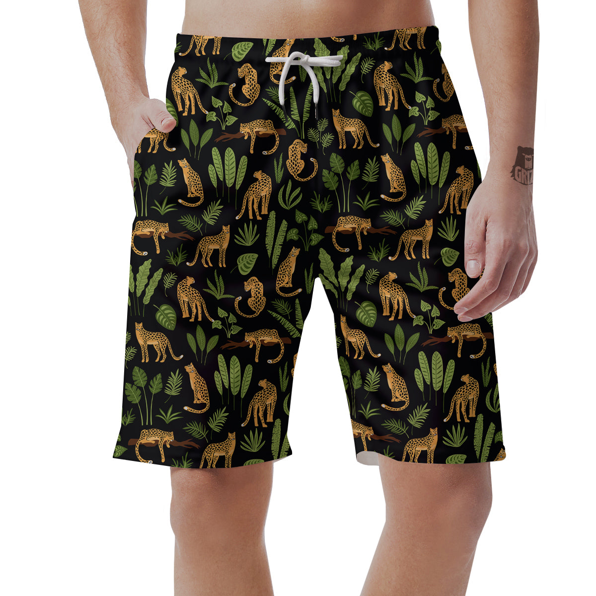 Jaguar Tropical Print Pattern Men's Shorts-grizzshop