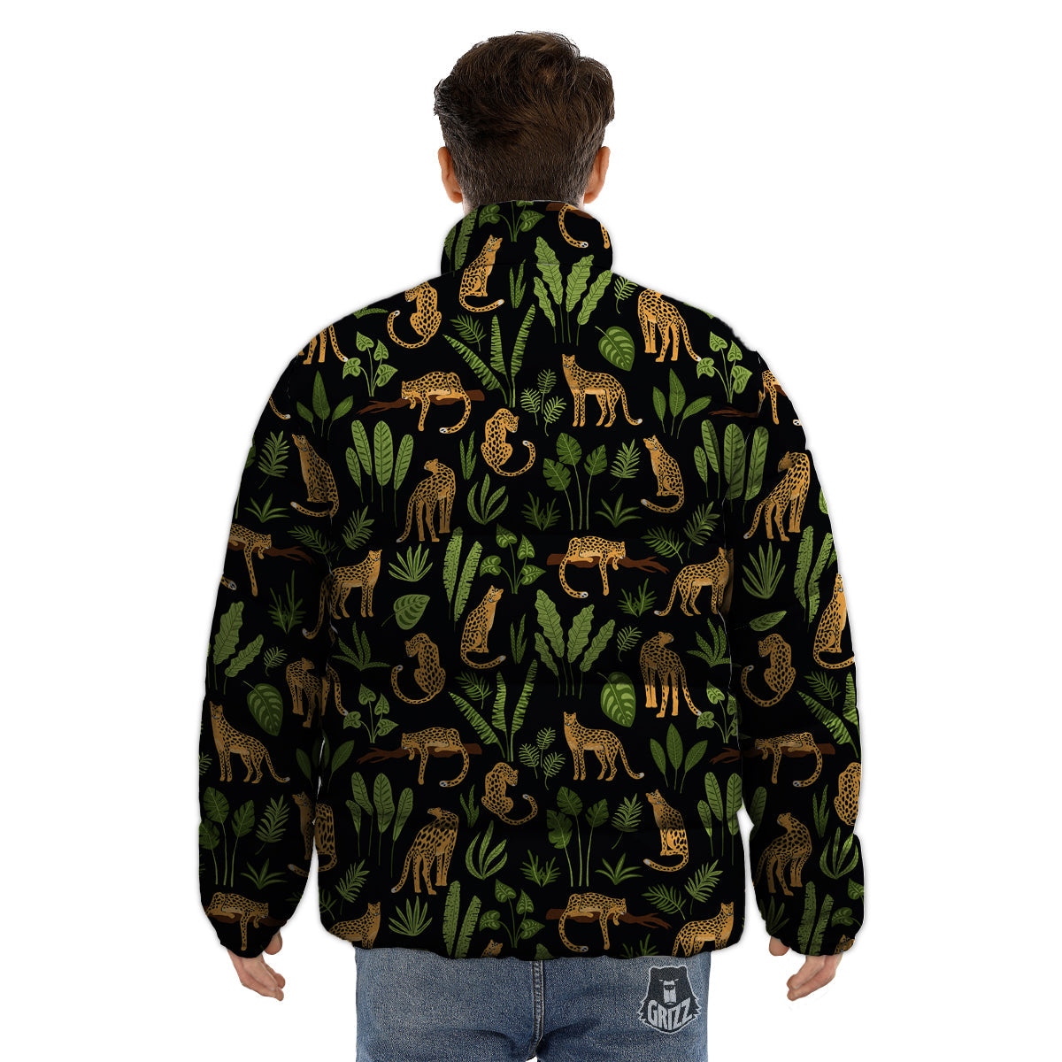 Jaguar Tropical Print Pattern Puffer Jacket-grizzshop