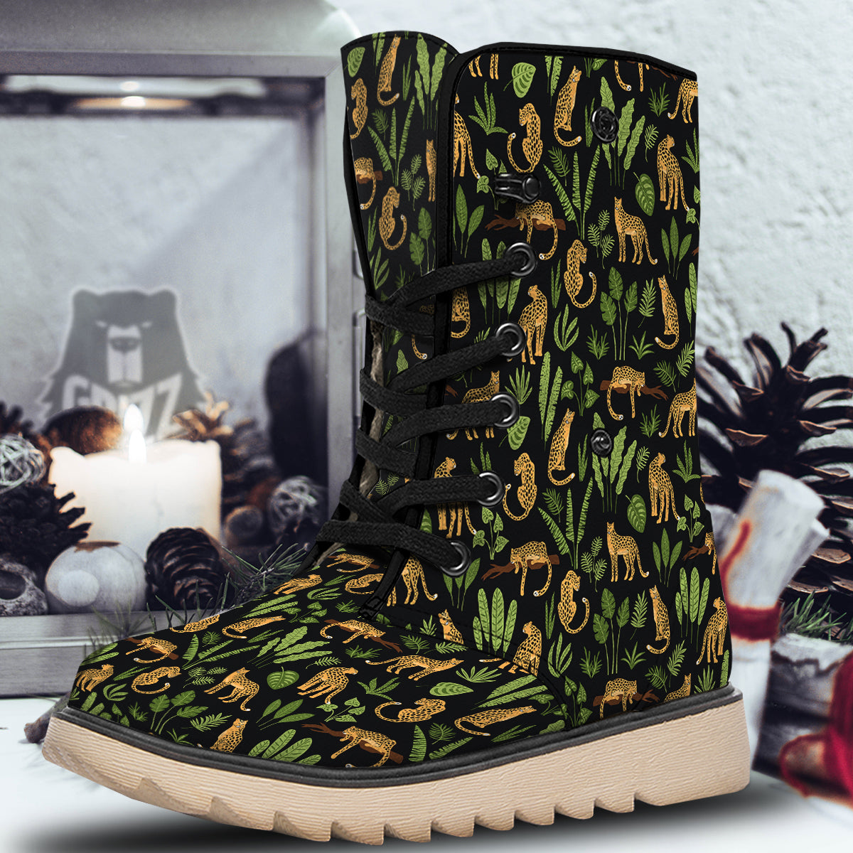 Jaguar Tropical Print Pattern Snow Boots-grizzshop