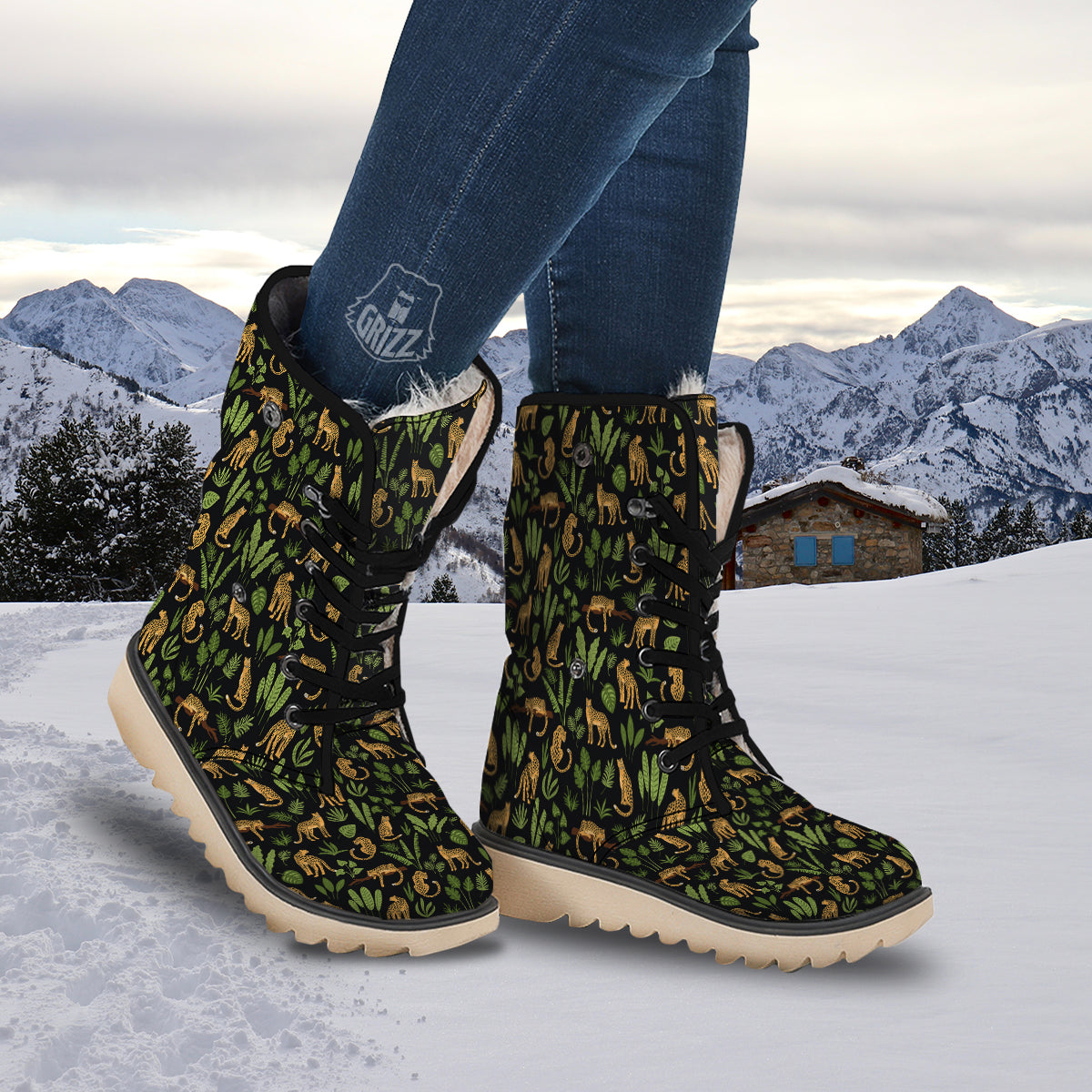 Jaguar Tropical Print Pattern Snow Boots-grizzshop