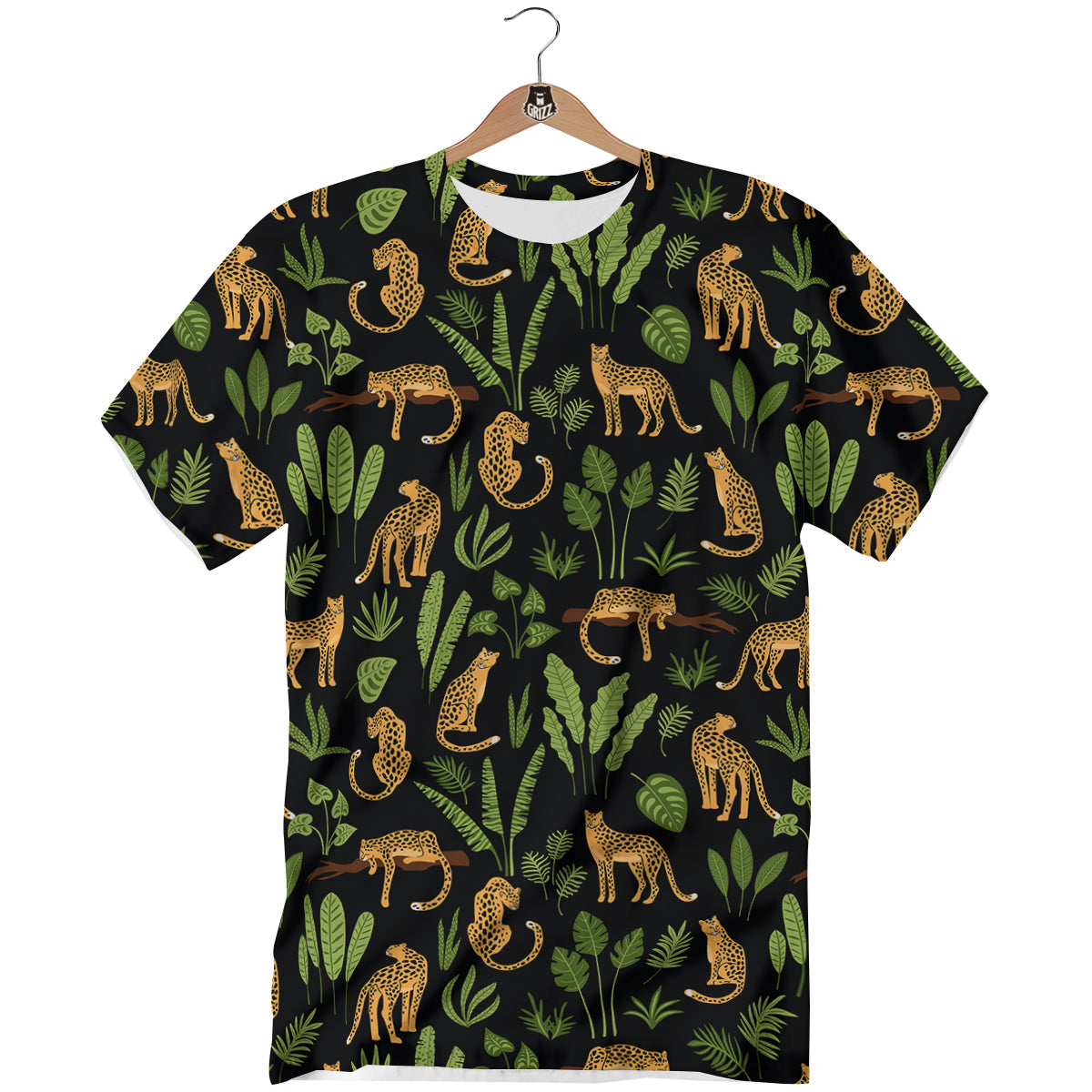 Jaguar Tropical Print Pattern T-Shirt-grizzshop