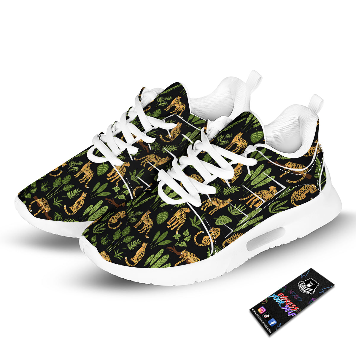 Jaguar Tropical Print Pattern Tennis Shoes-grizzshop