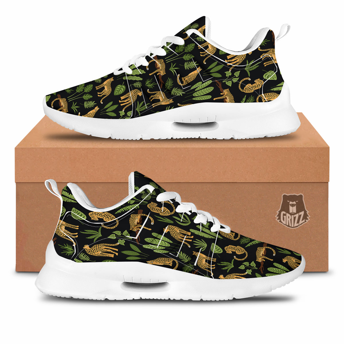 Jaguar Tropical Print Pattern Tennis Shoes-grizzshop