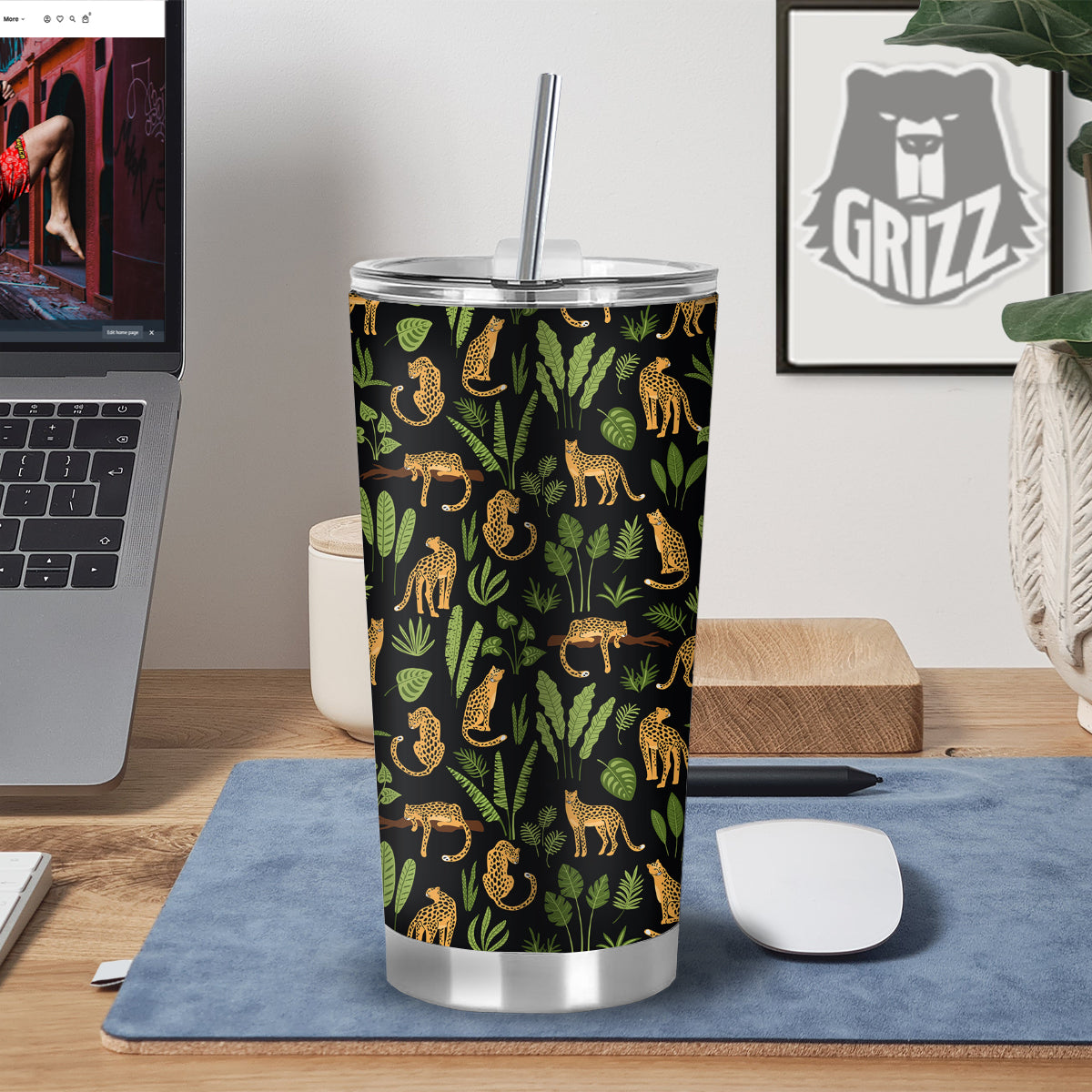 Jaguar Tropical Print Pattern Tumbler-grizzshop