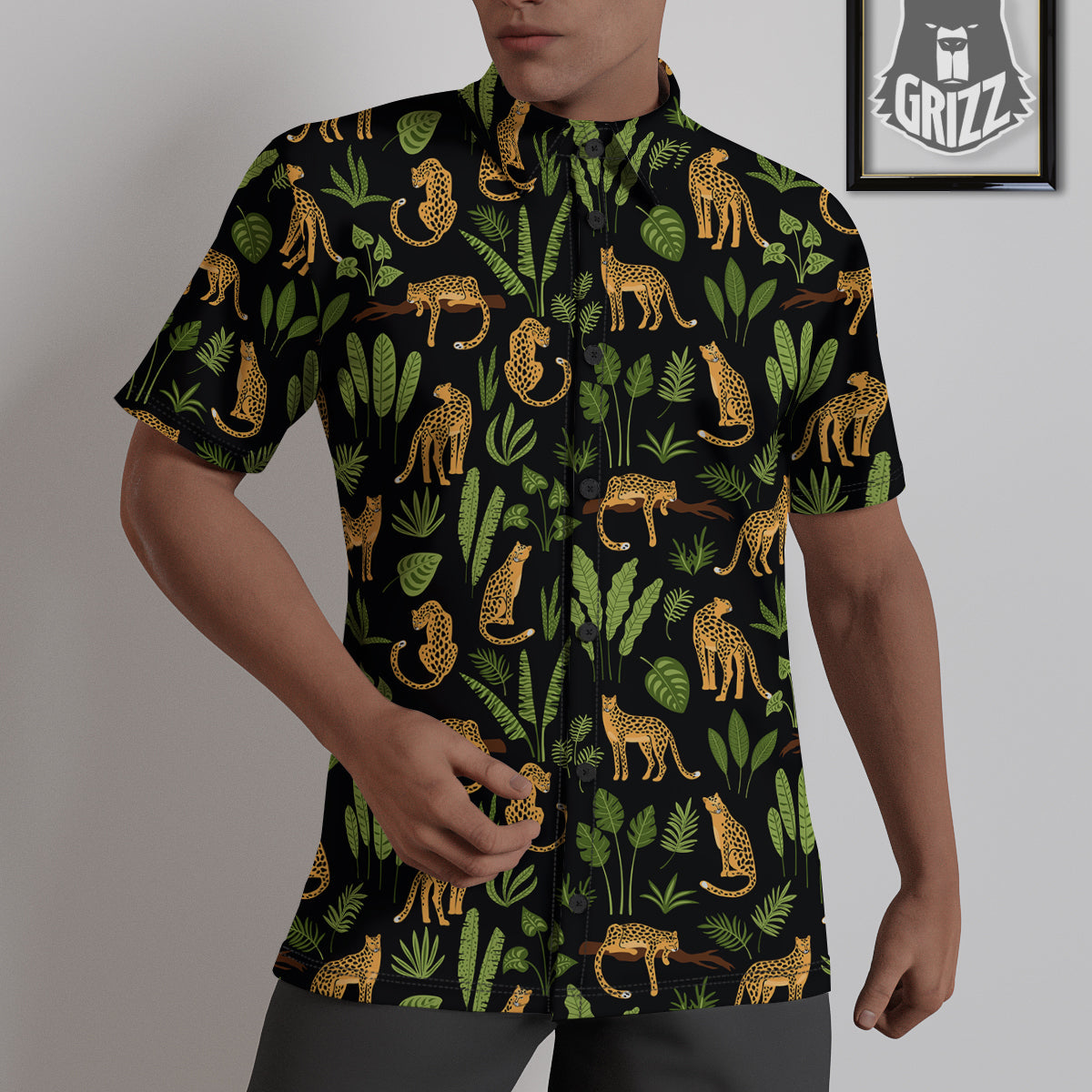 Jaguar Tropical Print Pattern Untucked Shirts-grizzshop
