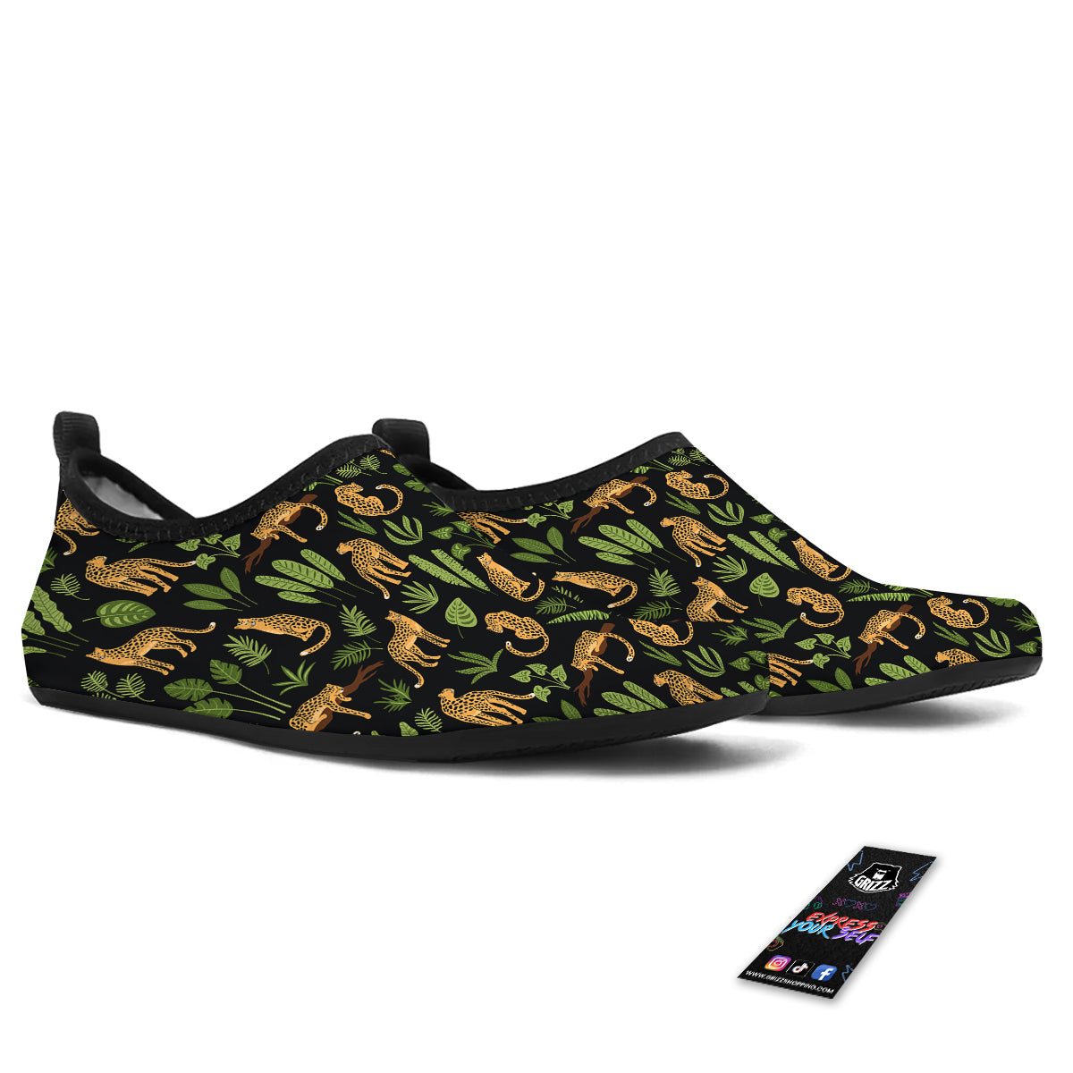 Jaguar Tropical Print Pattern Water Shoes-grizzshop