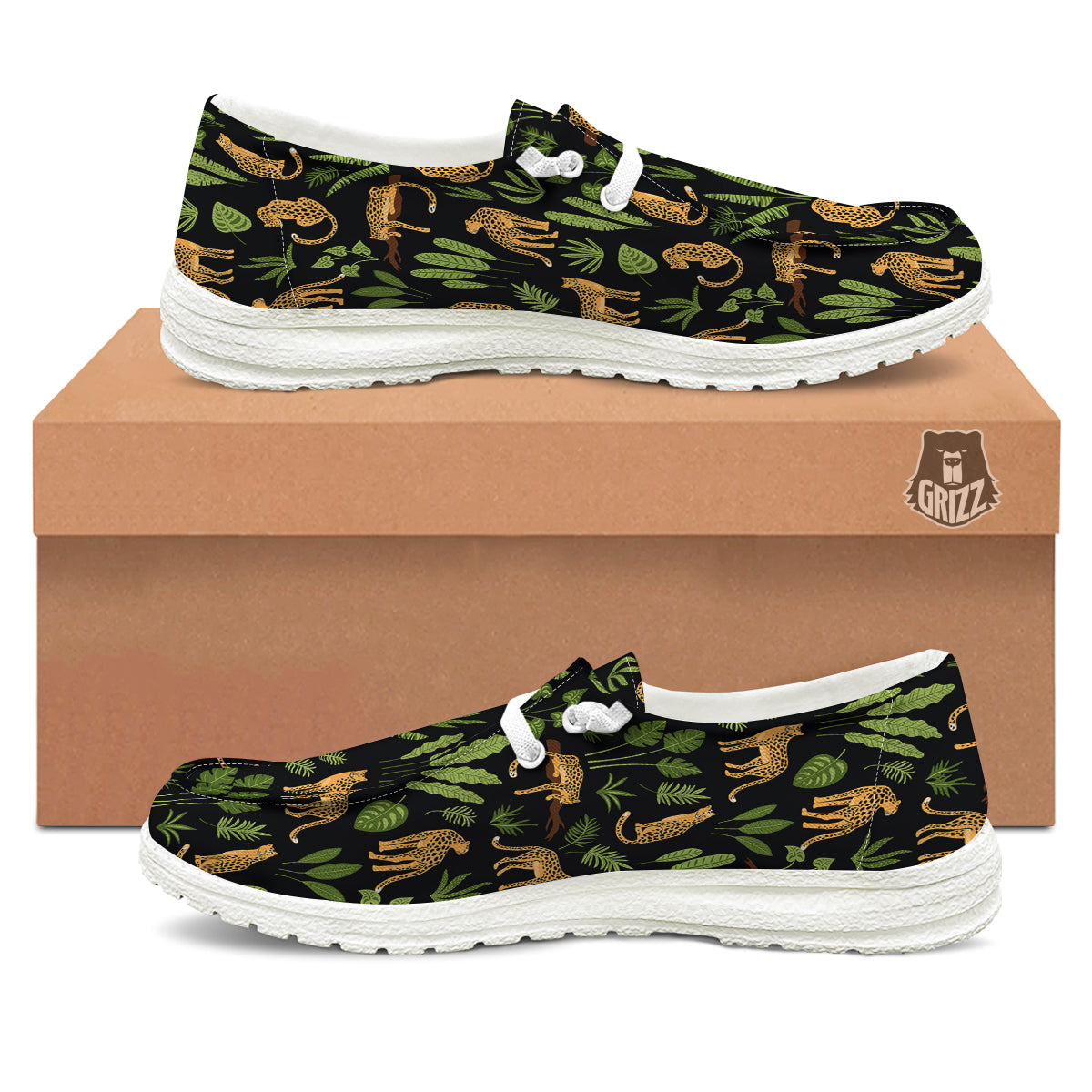 Jaguar Tropical Print Pattern White Loafers-grizzshop