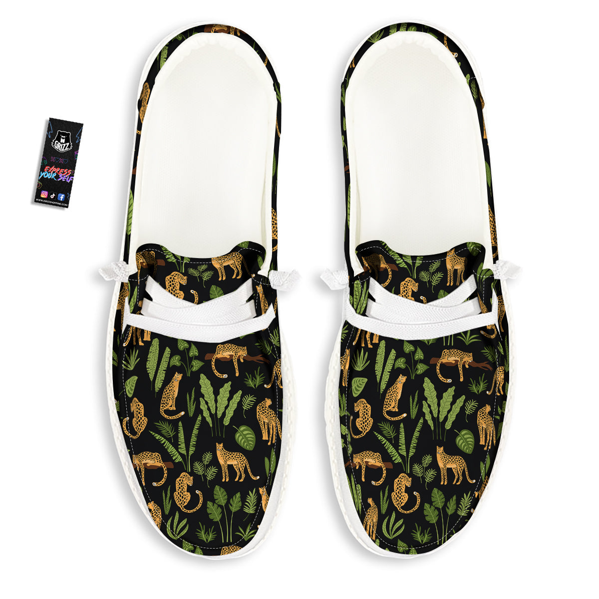 Jaguar Tropical Print Pattern White Loafers-grizzshop