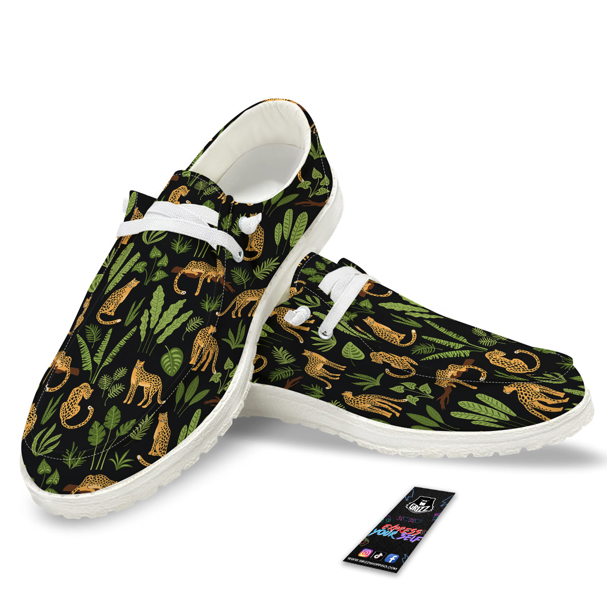 Jaguar Tropical Print Pattern White Loafers-grizzshop