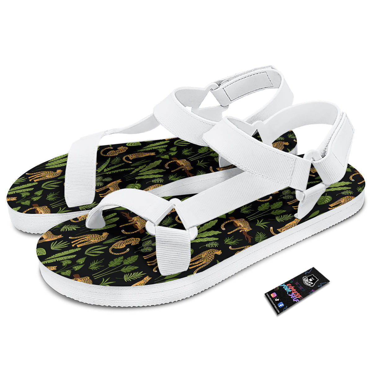 Jaguar Tropical Print Pattern White Open Toe Sandals-grizzshop