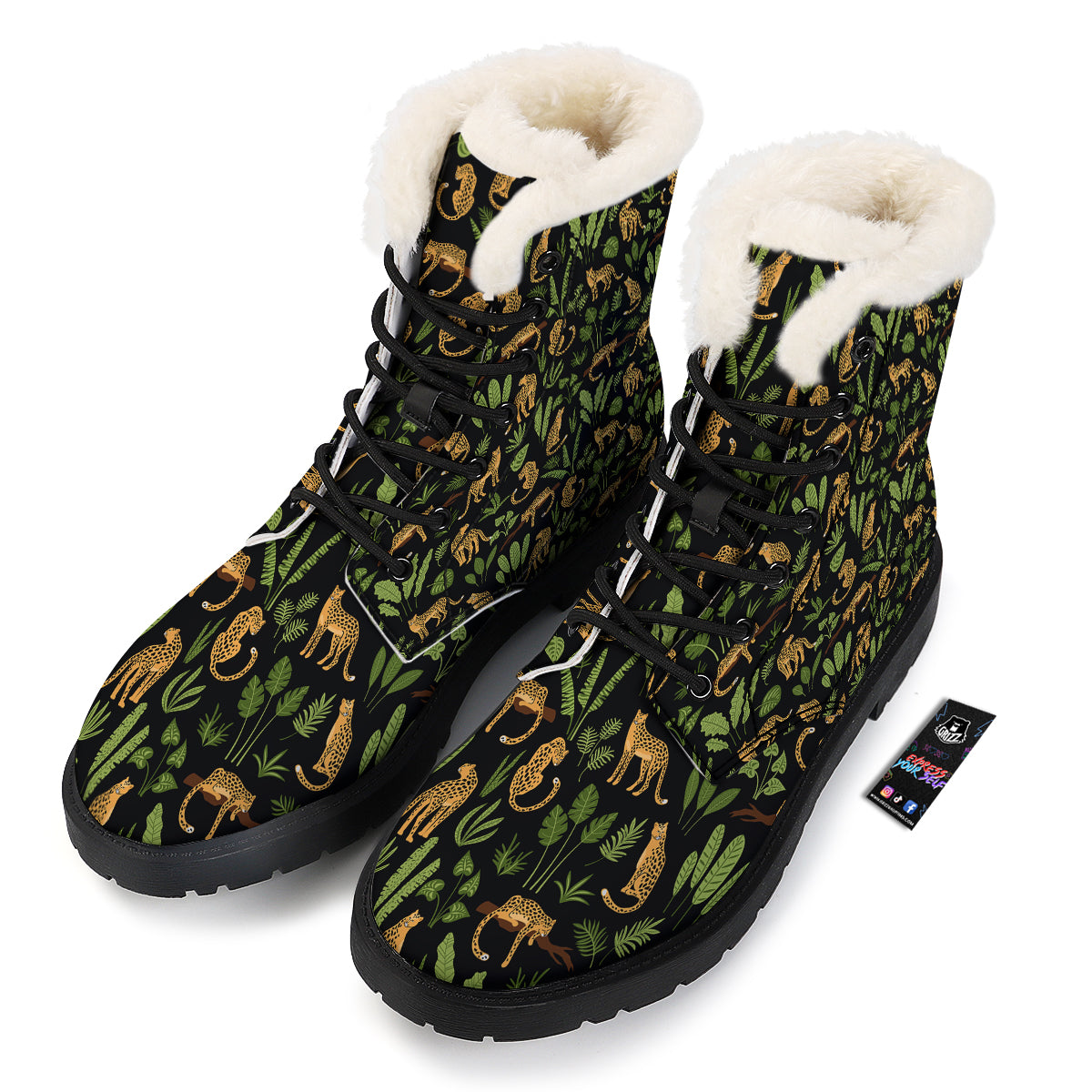 Jaguar Tropical Print Pattern Winter Boots-grizzshop