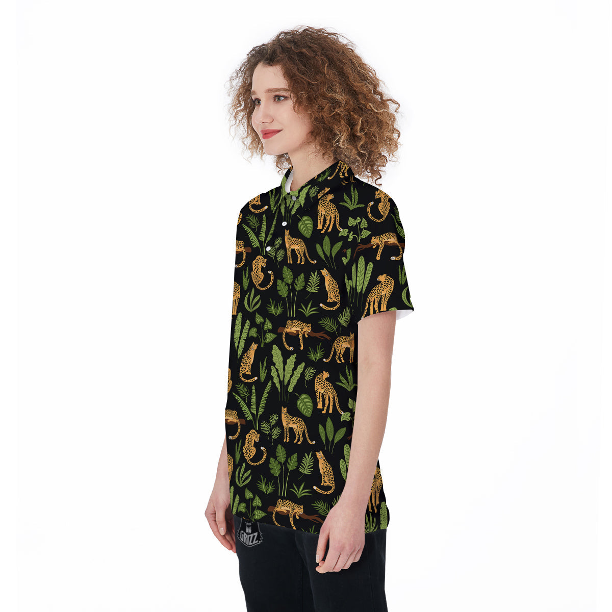 Jaguar Tropical Print Pattern Women's Golf Shirts-grizzshop