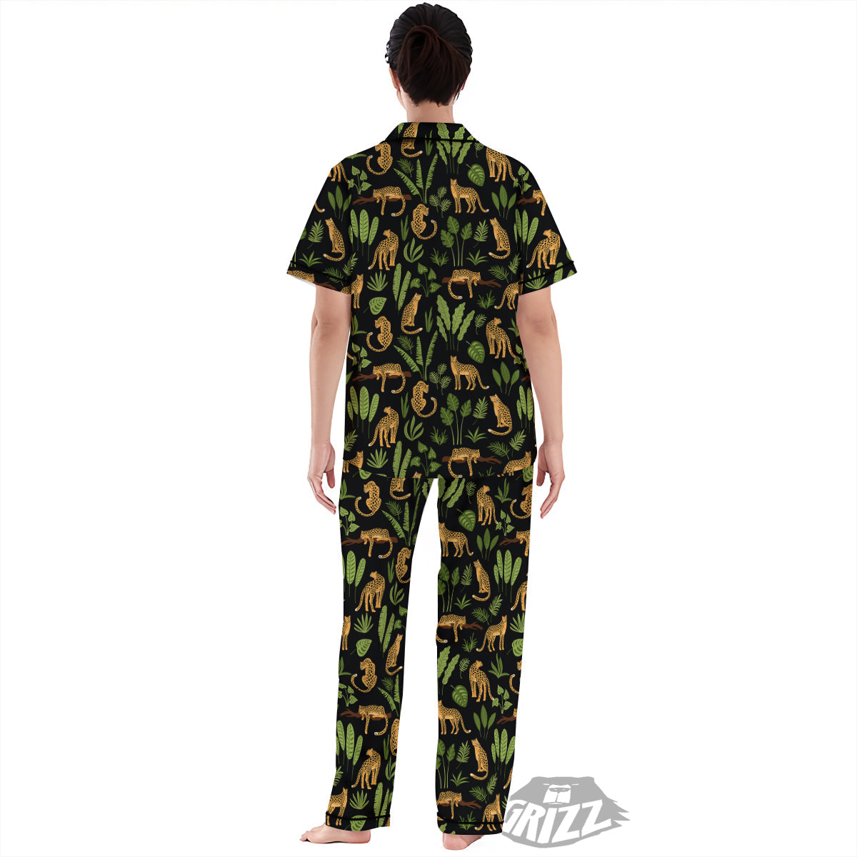 Jaguar Tropical Print Pattern Women's Pajamas Set-grizzshop