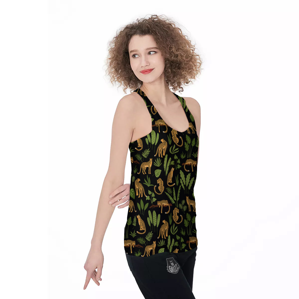 Jaguar Tropical Print Pattern Women's Racerback Tank Top-grizzshop