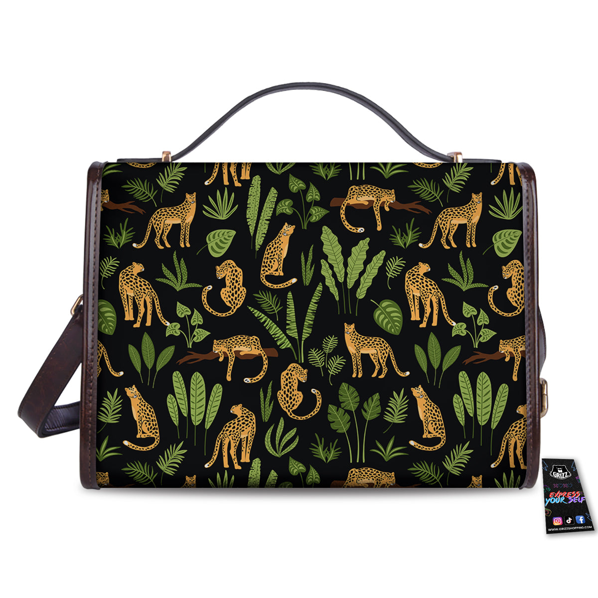 Jaguar Tropical Print Pattern Women's Satchel Bag-grizzshop