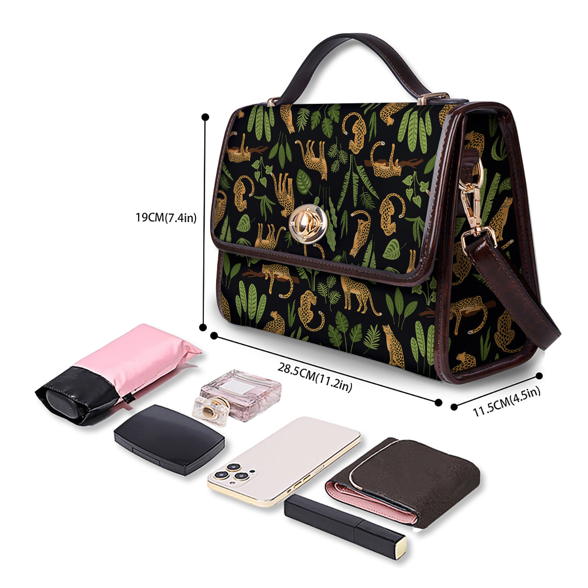Jaguar Tropical Print Pattern Women's Satchel Bag-grizzshop