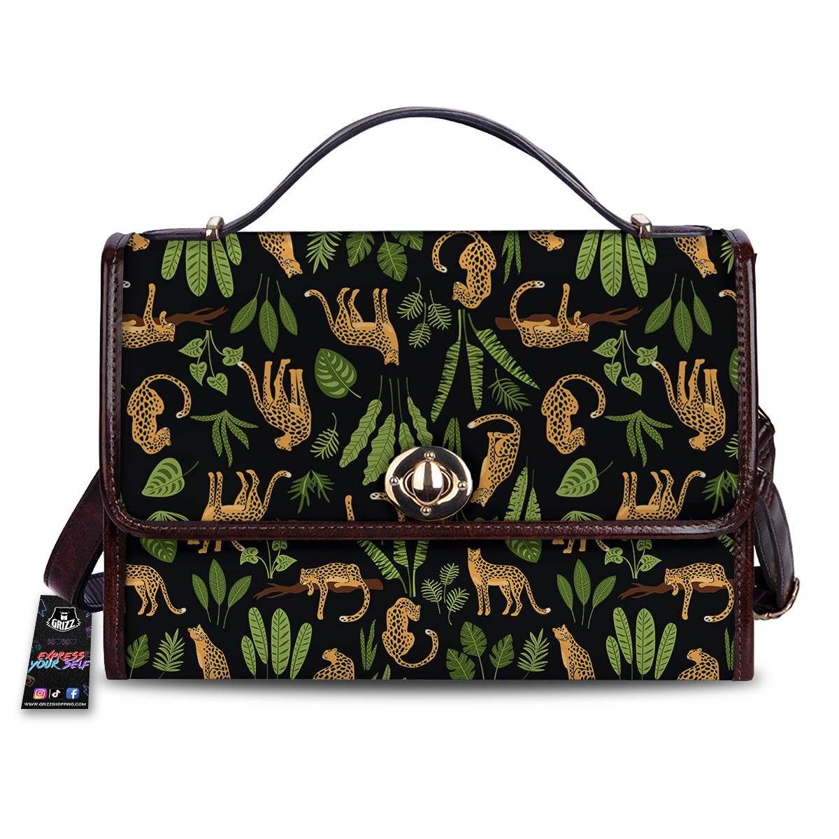 Jaguar Tropical Print Pattern Women's Satchel Bag-grizzshop