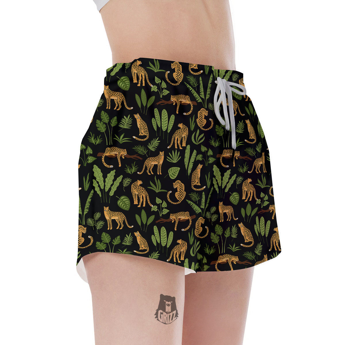 Jaguar Tropical Print Pattern Women's Shorts-grizzshop