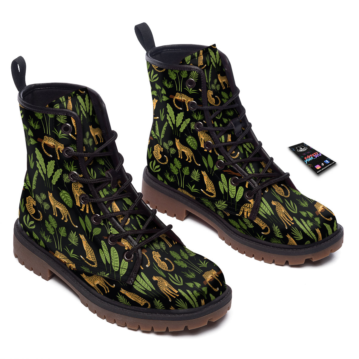 Jaguar Tropical Print Pattern Work Boots-grizzshop