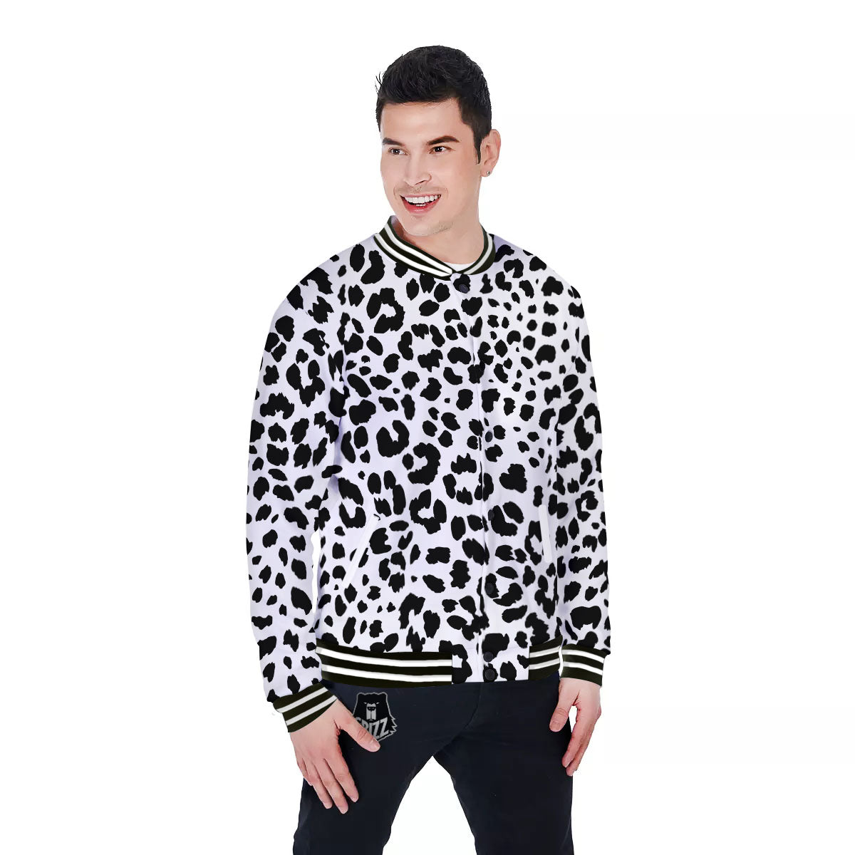 Jaguar White And Black Print Pattern Baseball Jacket-grizzshop