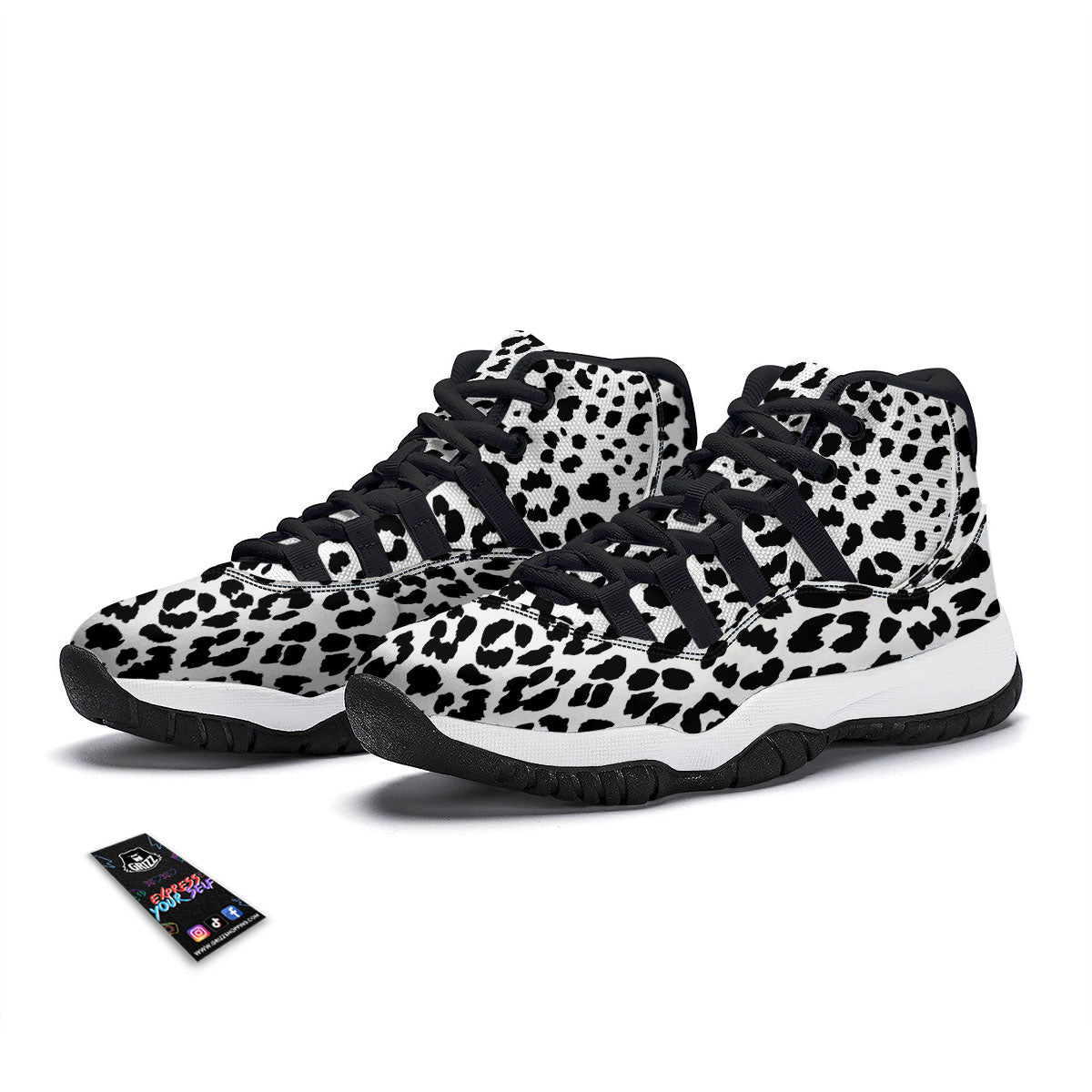 Jaguar White And Black Print Pattern Black Bball Shoes-grizzshop