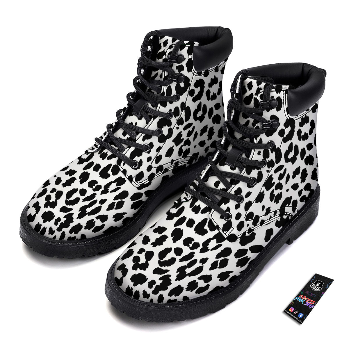 Jaguar White And Black Print Pattern Boots-grizzshop
