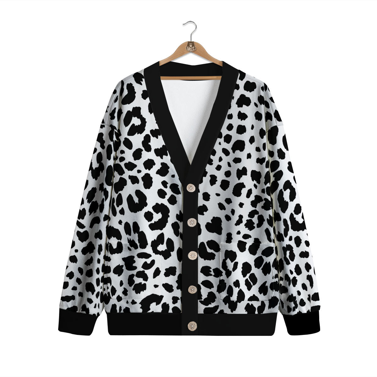 Jaguar White And Black Print Pattern Cardigan-grizzshop