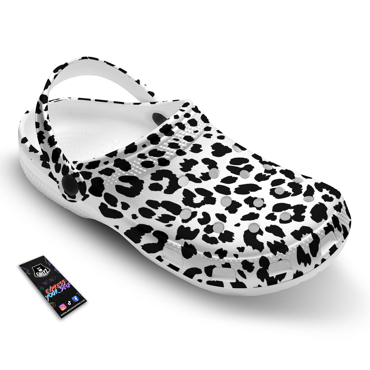 Jaguar White And Black Print Pattern Clog-grizzshop