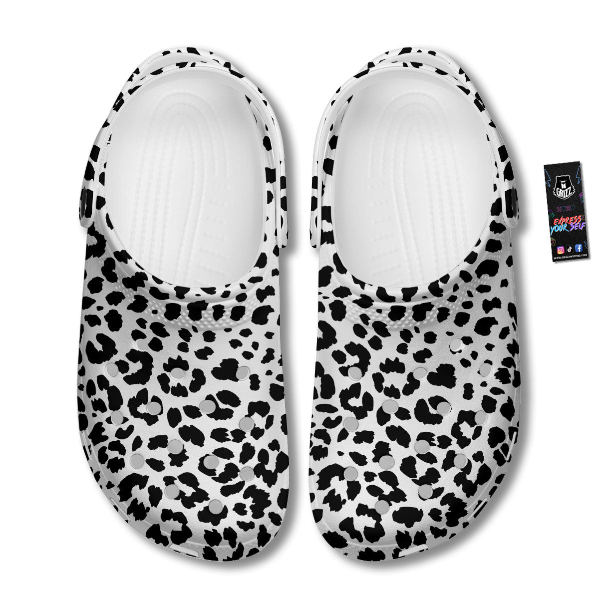 Jaguar White And Black Print Pattern Clog-grizzshop