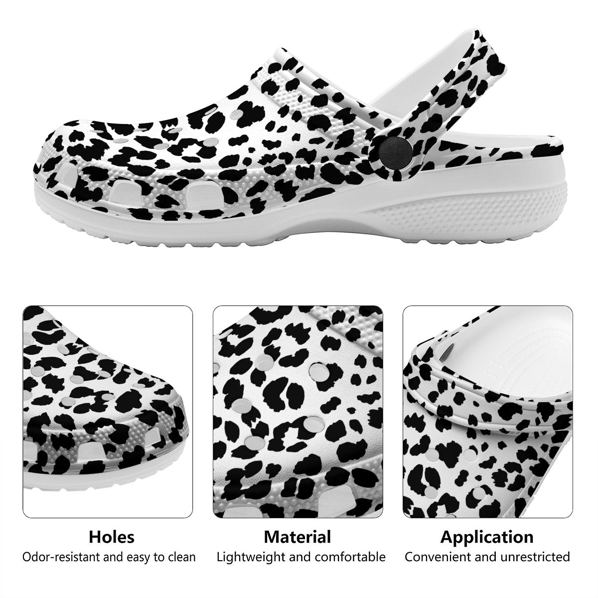 Jaguar White And Black Print Pattern Clog-grizzshop