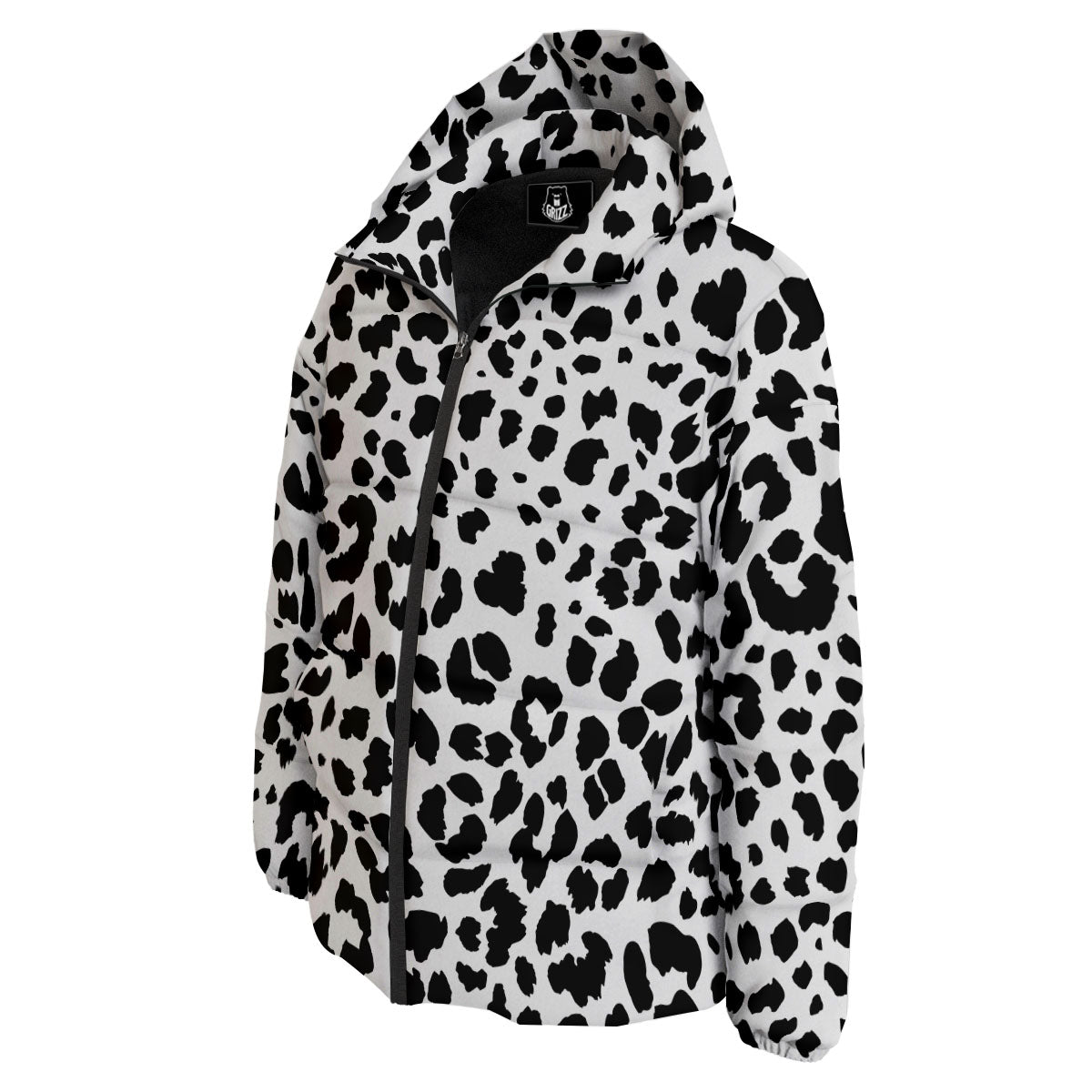 Jaguar White And Black Print Pattern Down Jacket-grizzshop