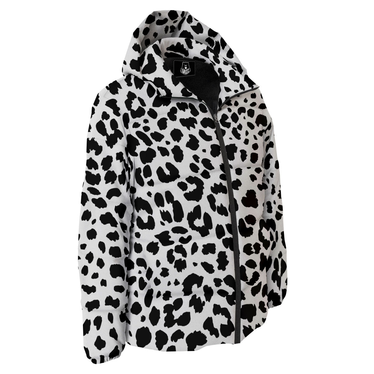 Jaguar White And Black Print Pattern Down Jacket-grizzshop