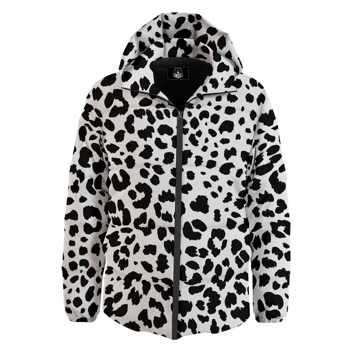 Jaguar White And Black Print Pattern Down Jacket-grizzshop