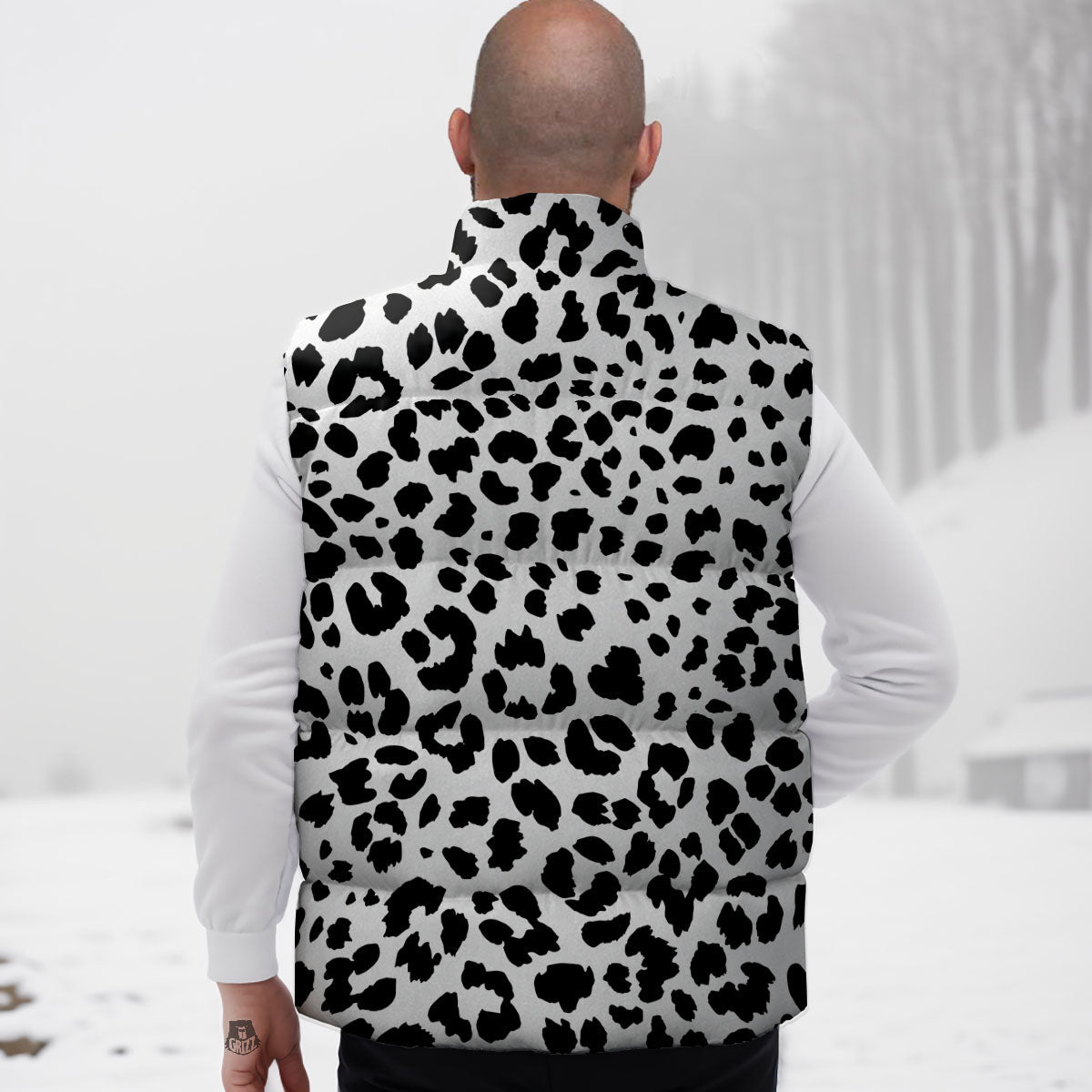 Jaguar White And Black Print Pattern Down Vest