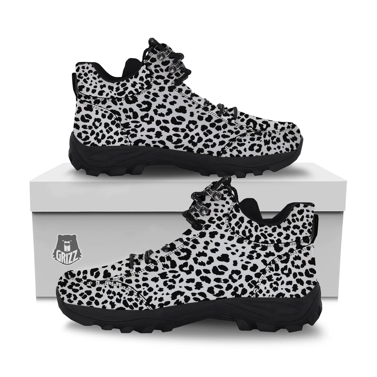 Jaguar White And Black Print Pattern Hiking Shoes-grizzshop