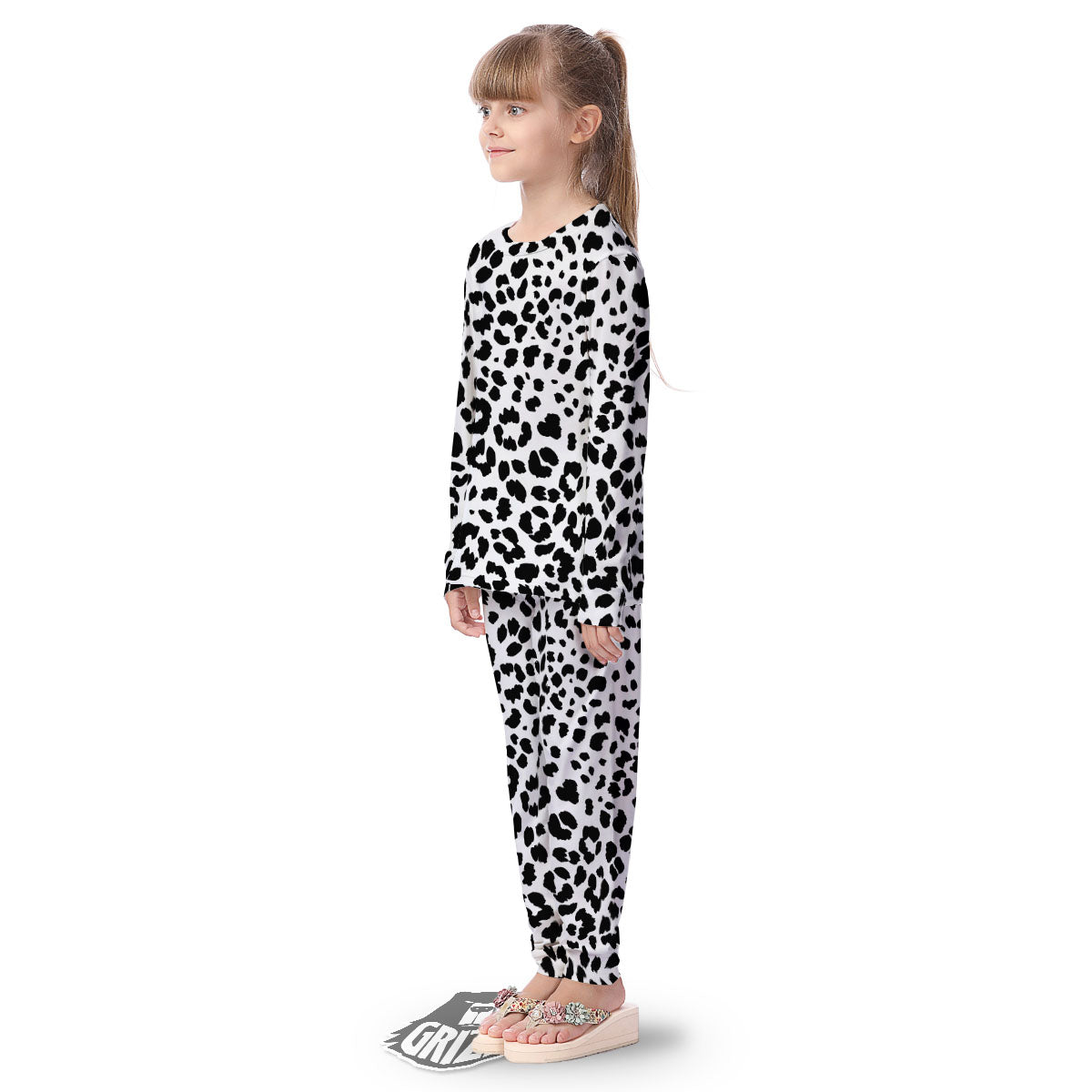 Jaguar White And Black Print Pattern Kid's Pajamas-grizzshop