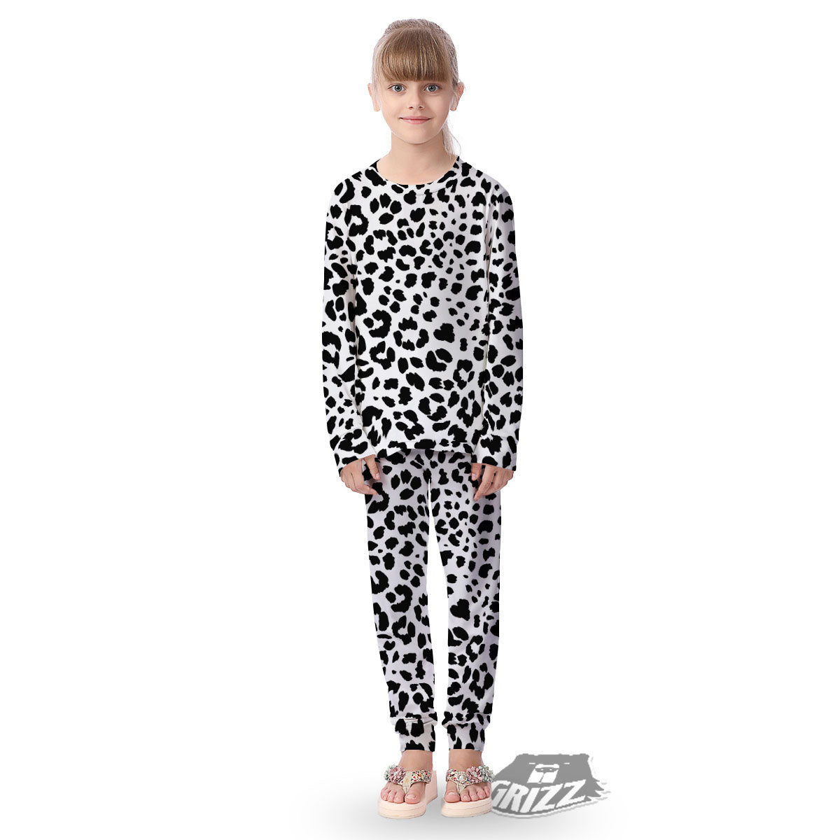 Jaguar White And Black Print Pattern Kid's Pajamas-grizzshop