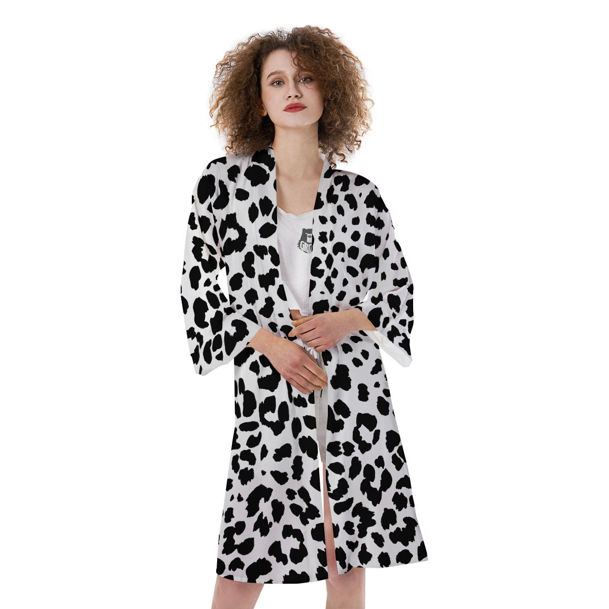 Jaguar White And Black Print Pattern Kimono-grizzshop