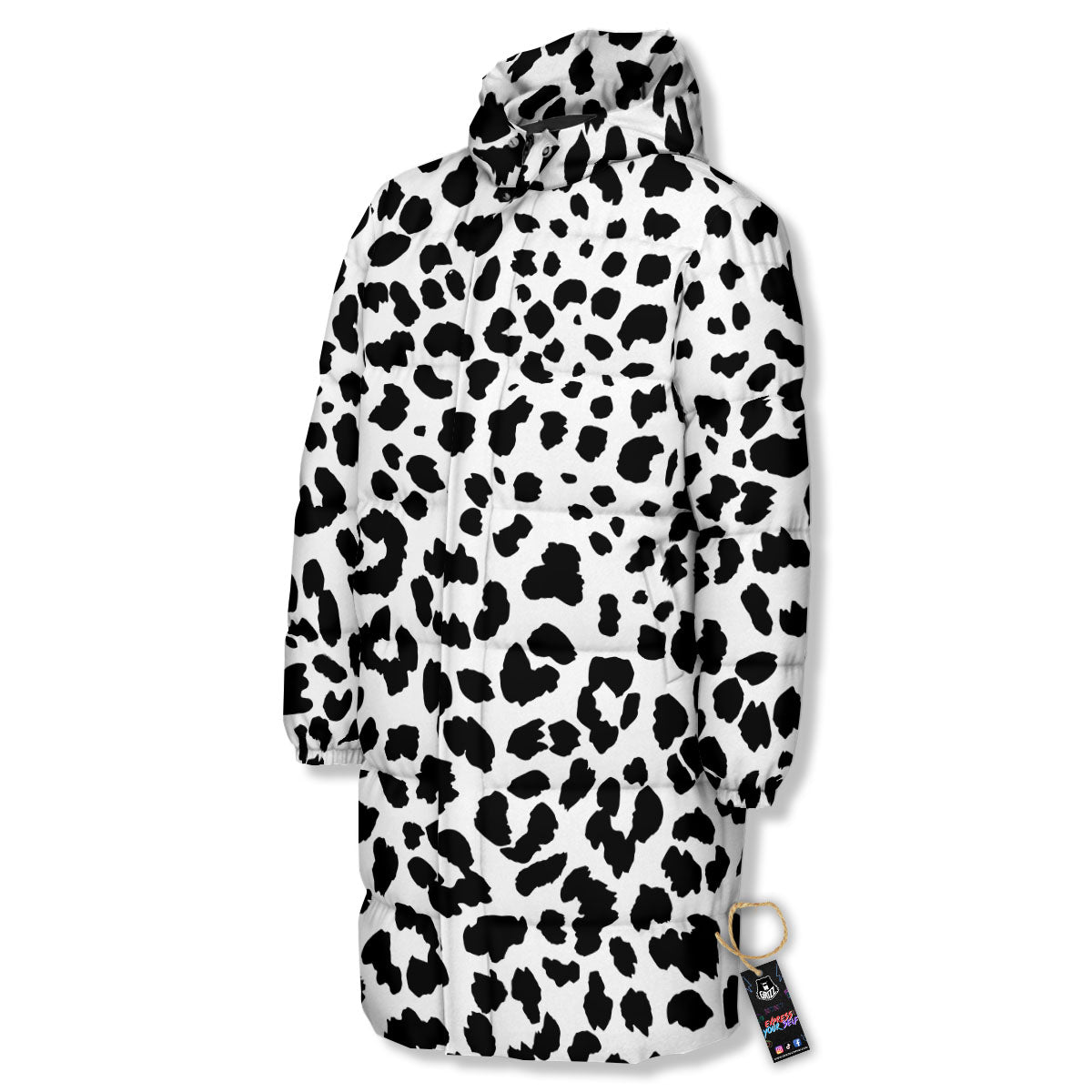 Jaguar White And Black Print Pattern Long Down Jacket-grizzshop