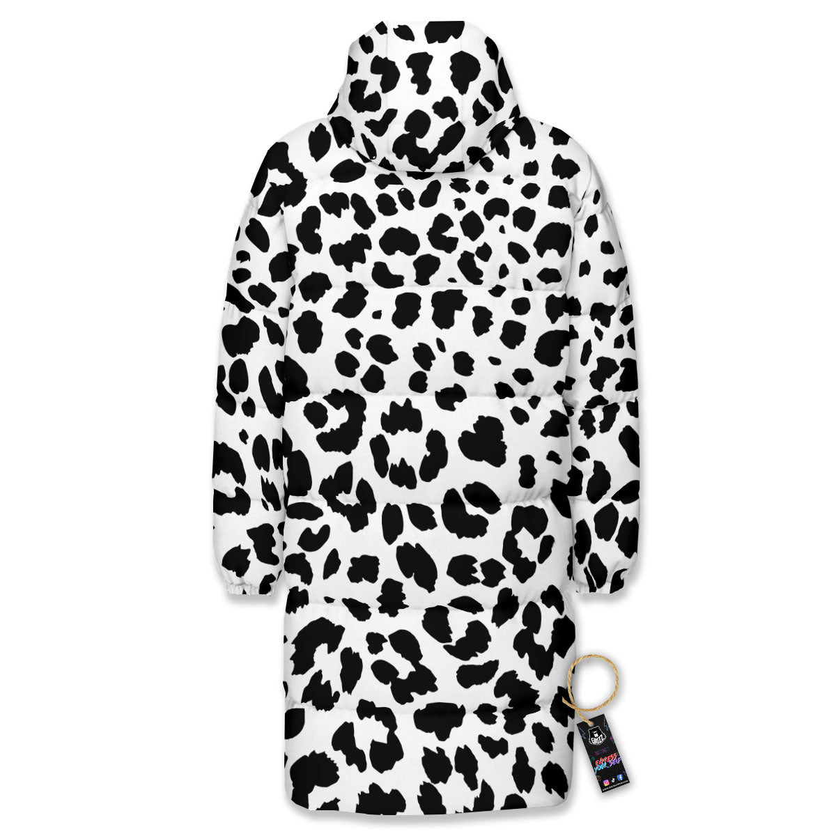Jaguar White And Black Print Pattern Long Down Jacket-grizzshop