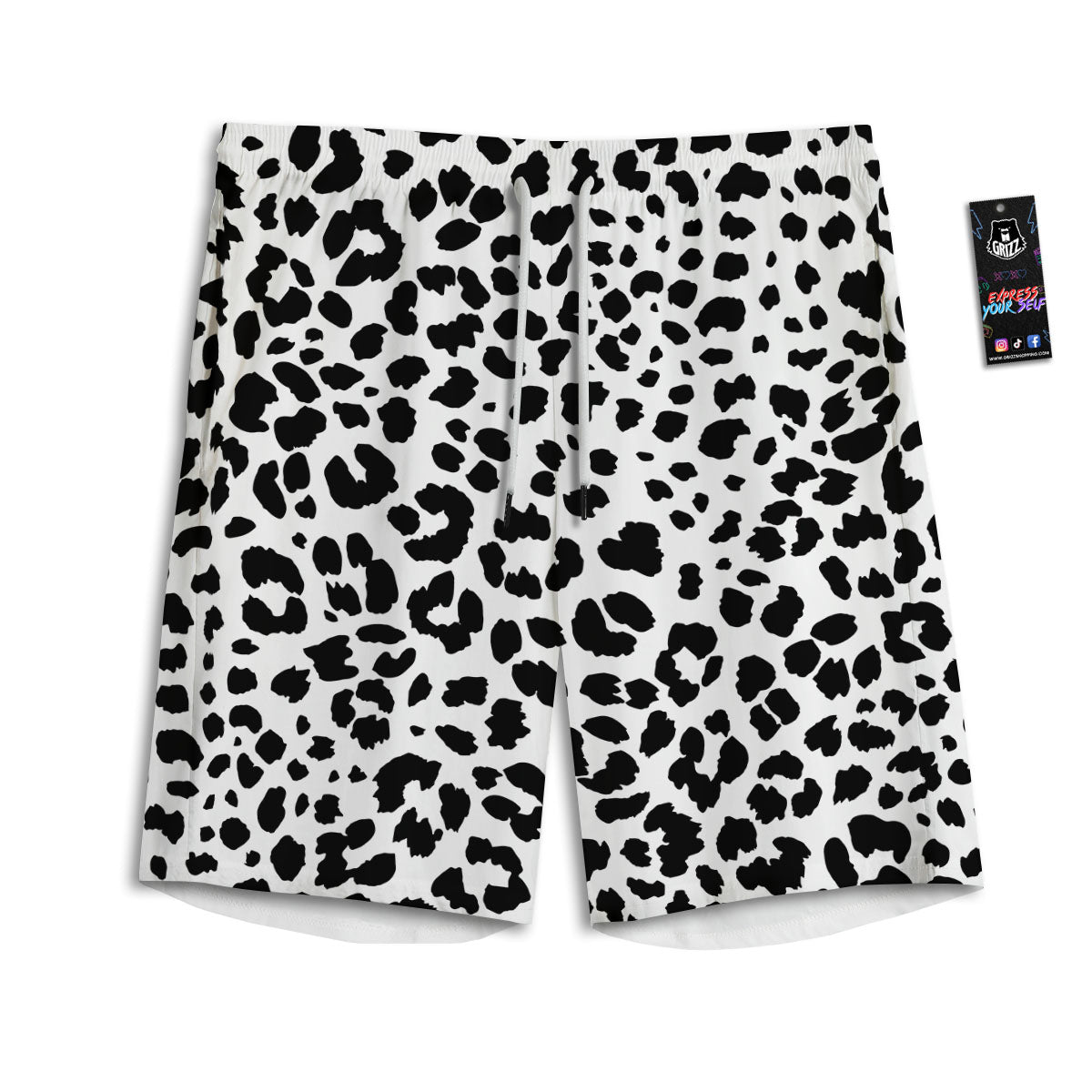 Jaguar White And Black Print Pattern Men's Athletic Shorts
