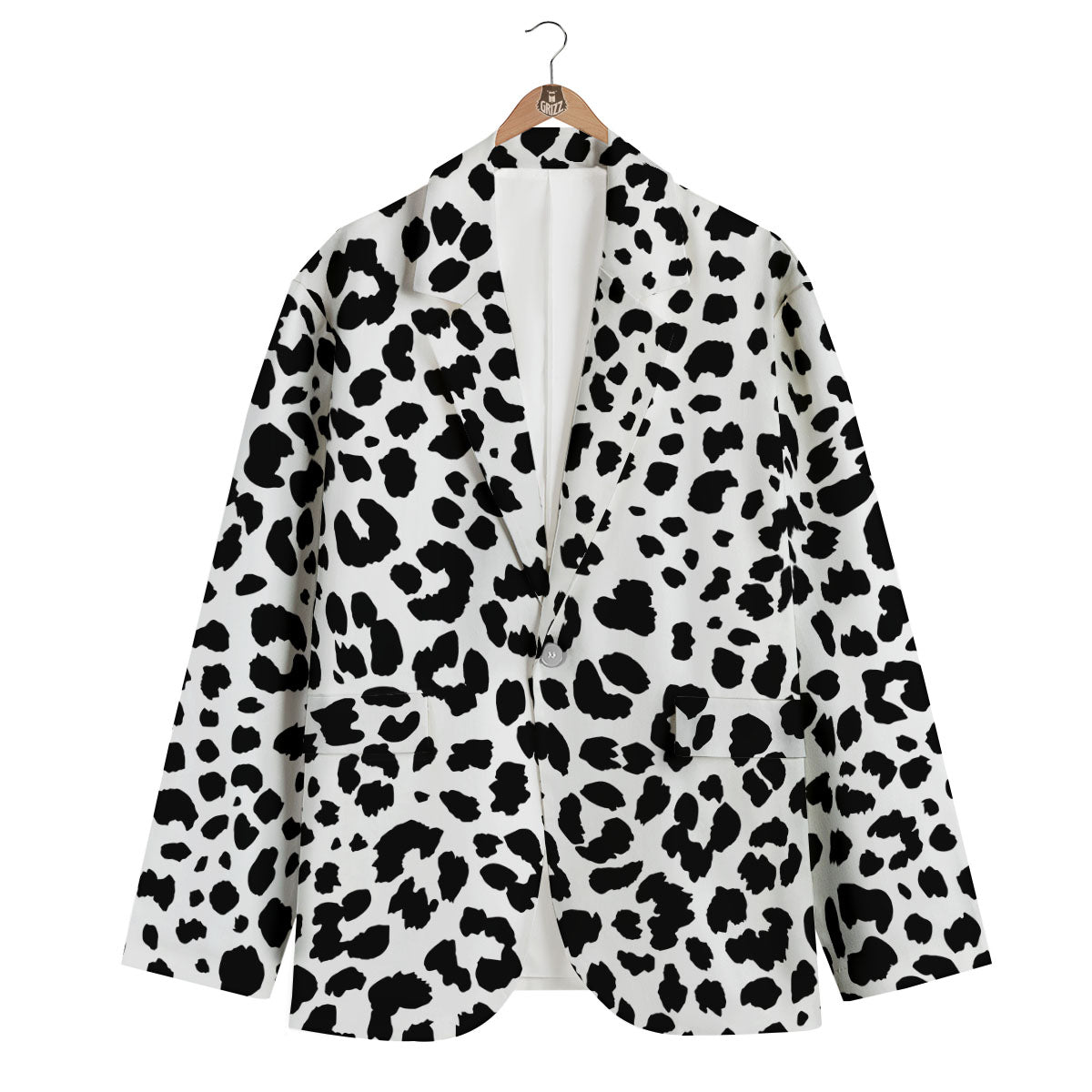 Jaguar White And Black Print Pattern Men's Blazer-grizzshop