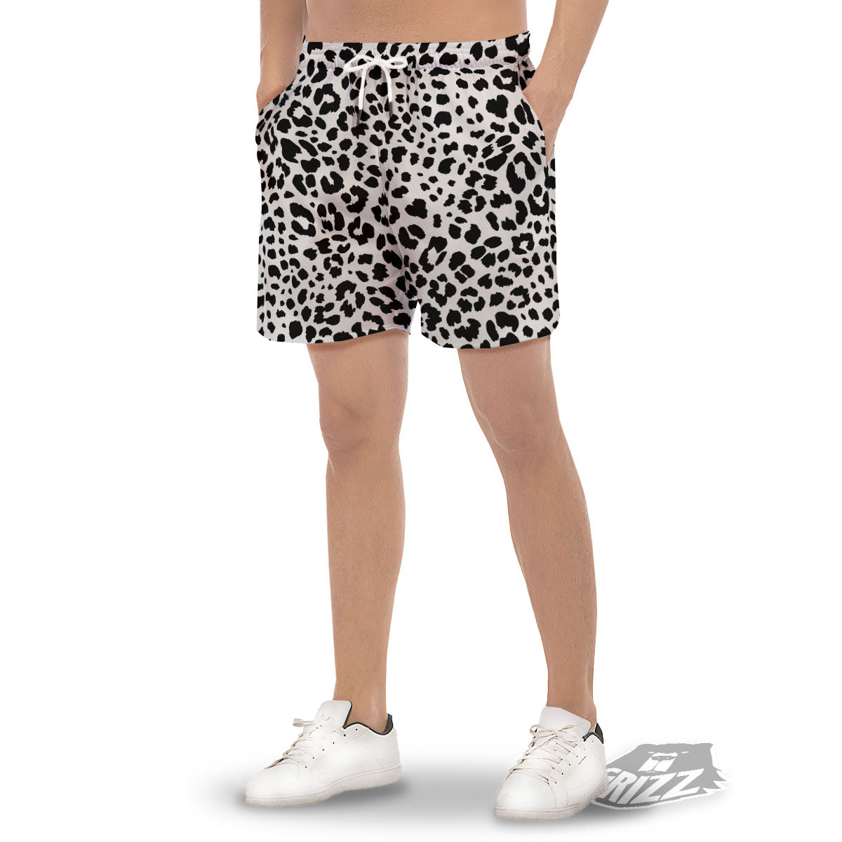 Jaguar White And Black Print Pattern Men's Gym Shorts-grizzshop