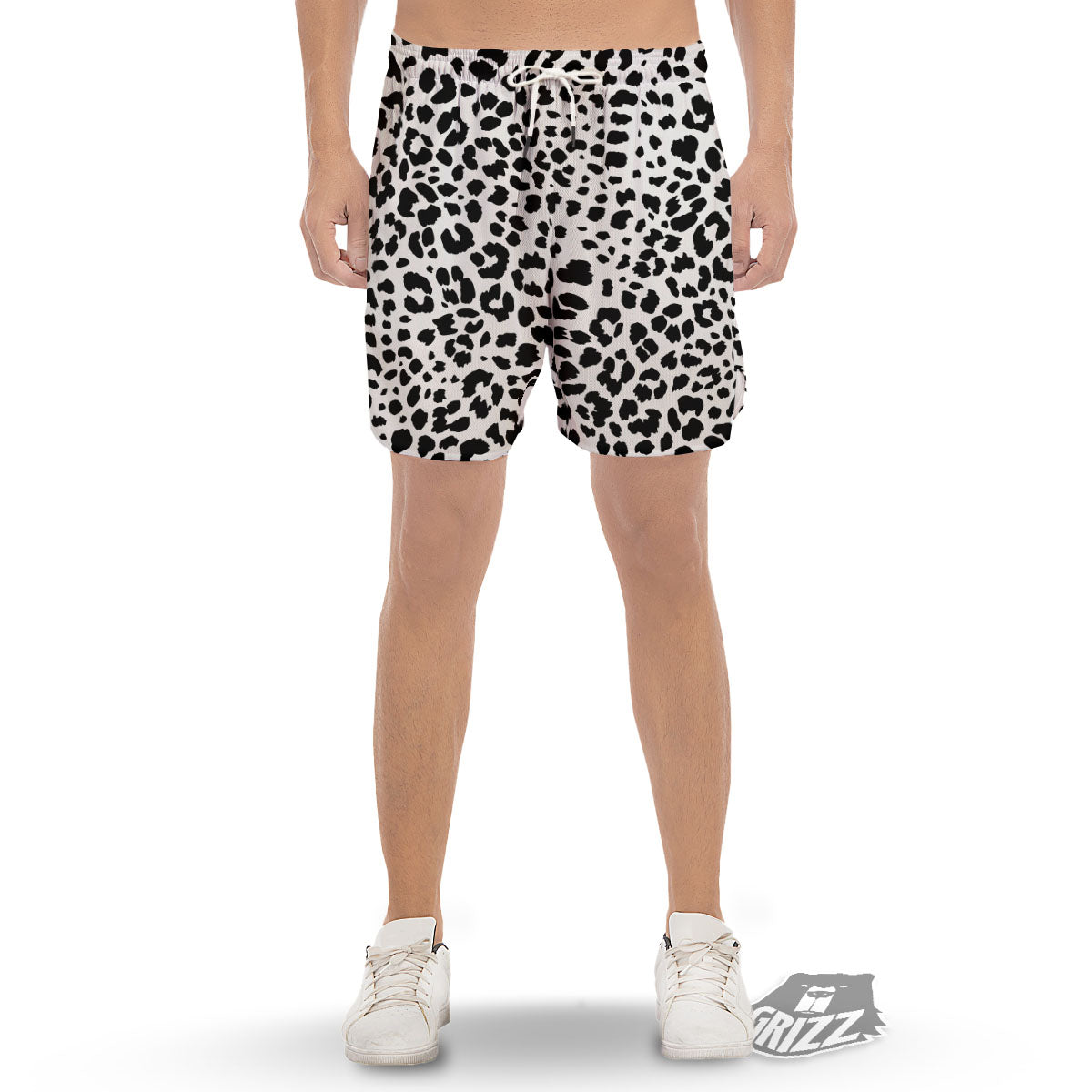 Jaguar White And Black Print Pattern Men's Gym Shorts-grizzshop