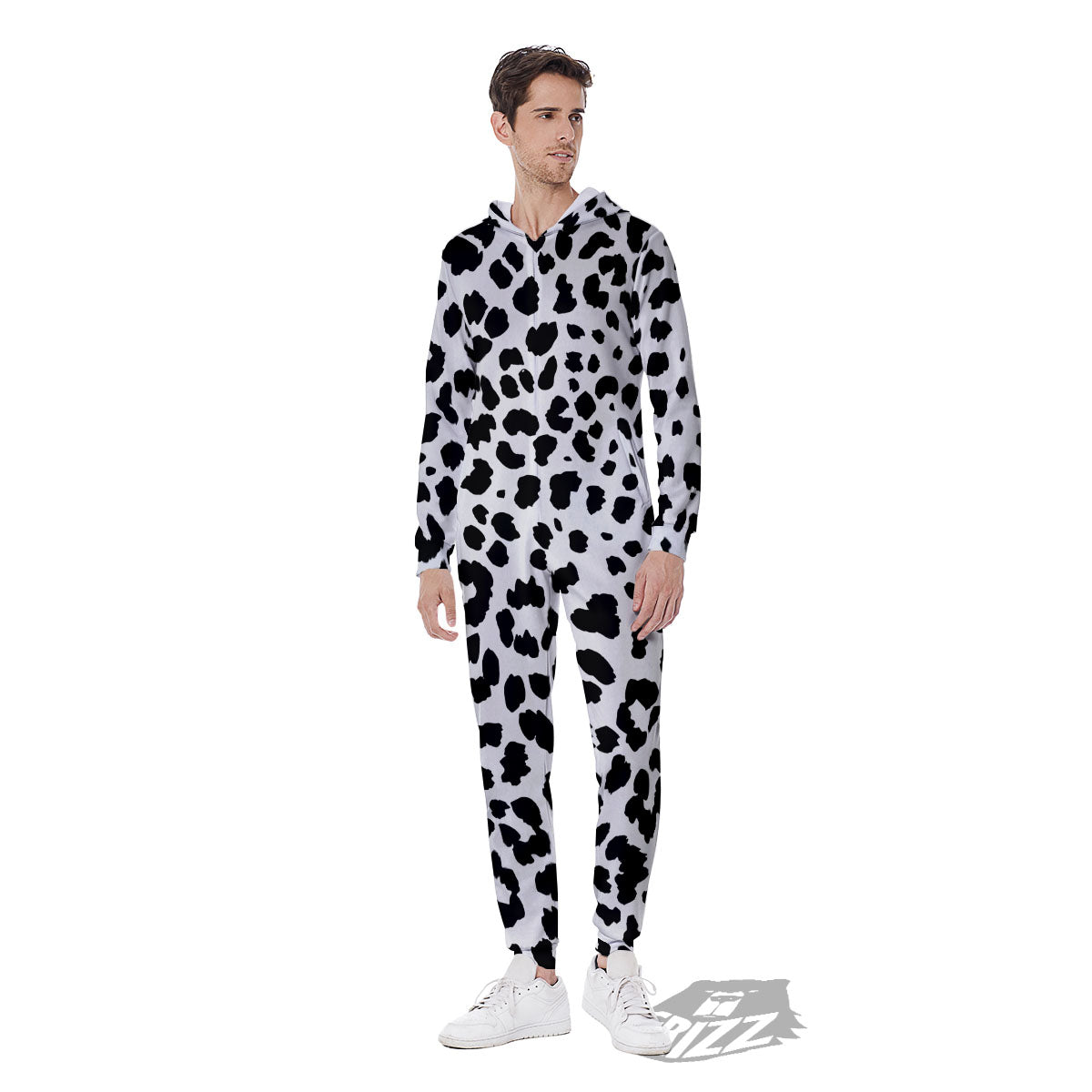 Jaguar White And Black Print Pattern Men's Jumpsuit-grizzshop