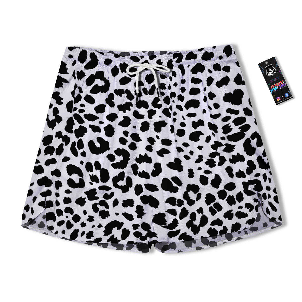 Jaguar White And Black Print Pattern Men's Running Shorts-grizzshop